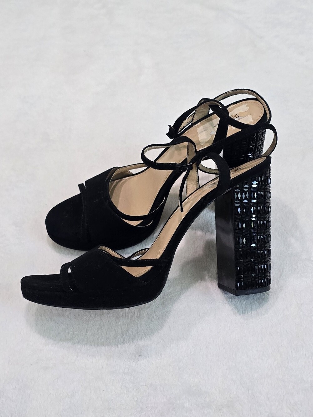 MICHAEL Michael Kors Heels Yoonie Platform Sandals Black Rhinestones Size 10